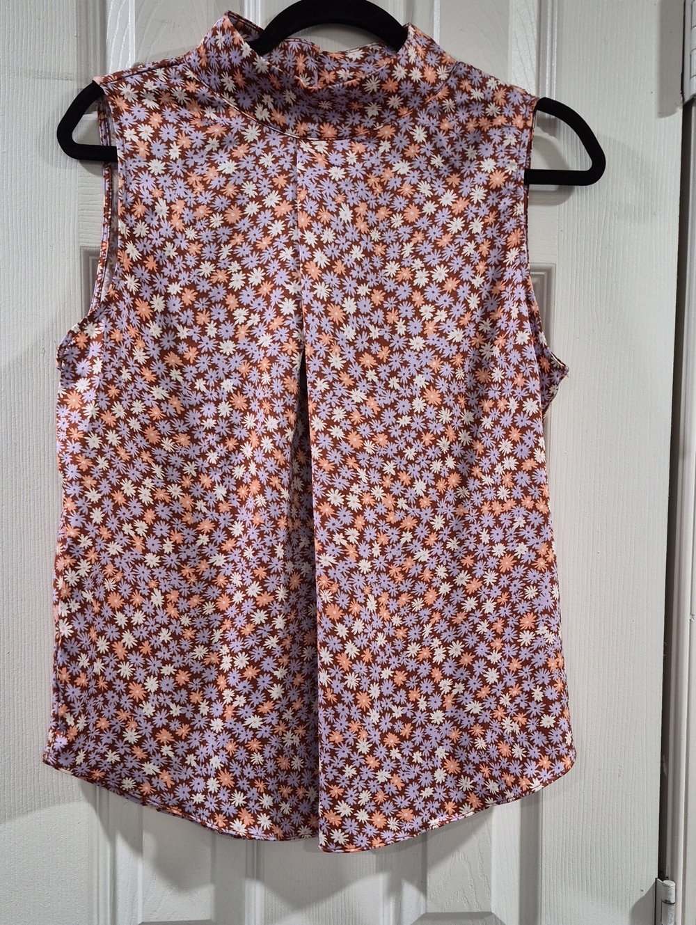 Ann Taylor Factory Lavender and Rust Floral Mock Neck Shell